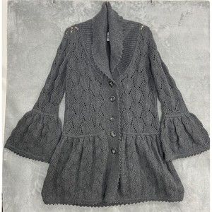 Diane von Furstenberg 100% Wool Joelle Cardigan Crochet Sweater Bell Sleeve Sz S